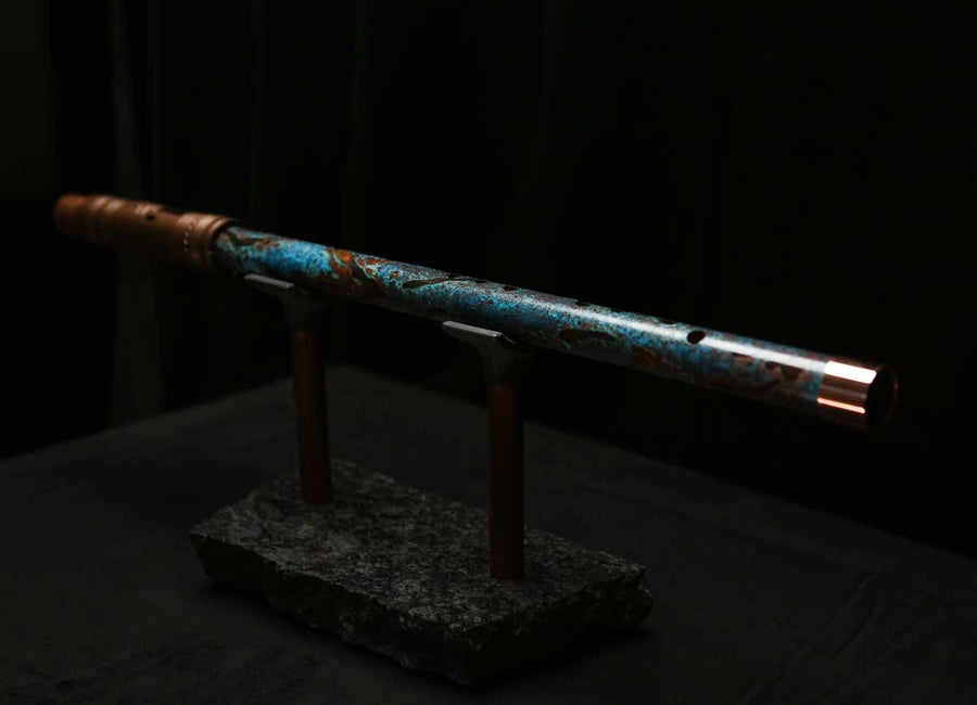 High F (Lullaby) Copper Flute #LE0075 in Dark Ice Burl